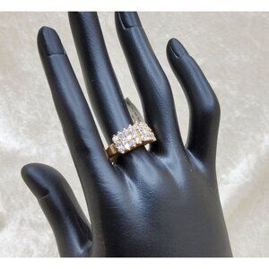 vintage 14kt gold plated 3-row cz princess ring size 8, NOS